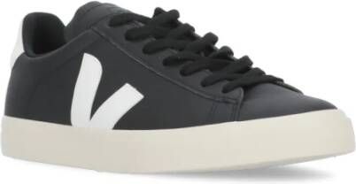 Veja Zwarte Leren Sneakers Ronde Neus Logo Black Heren