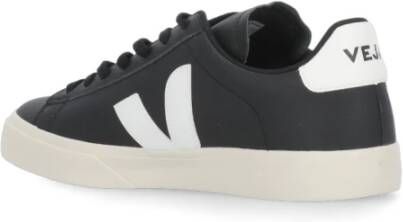 Veja Zwarte Leren Sneakers Ronde Neus Logo Black Heren