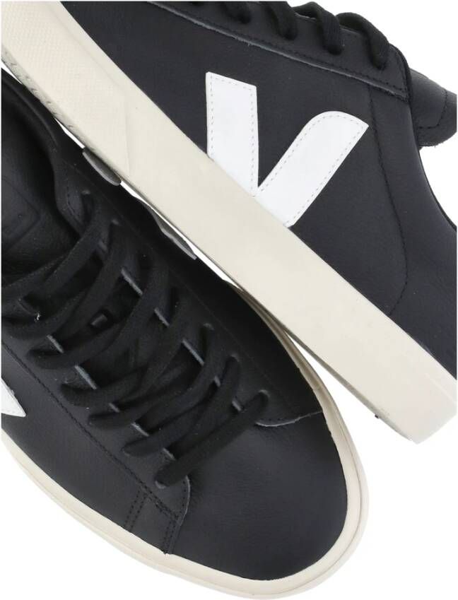 Veja Zwarte Leren Sneakers Ronde Neus Logo Black Heren