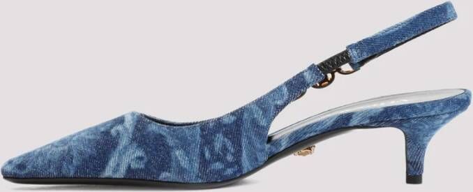Versace Blauwe Barocco Denim Slingback Pumps Blue Dames