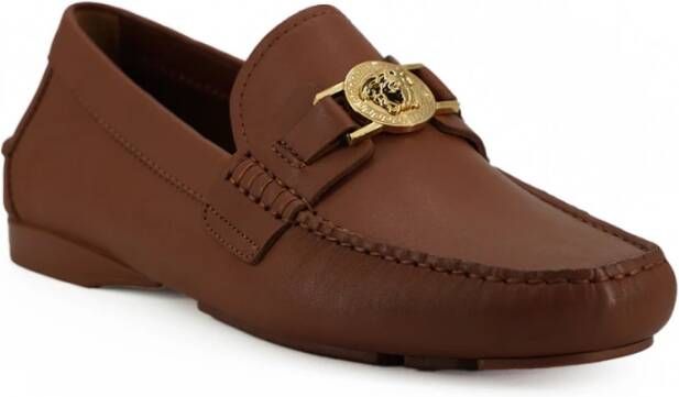 Versace Bruin Leren Loafers met Medusa Detail Brown Heren