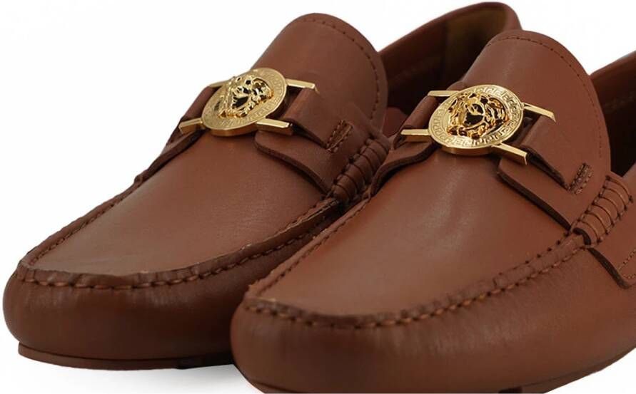 Versace Bruin Leren Loafers met Medusa Detail Brown Heren