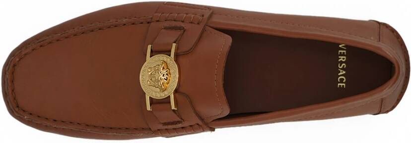 Versace Bruin Leren Loafers met Medusa Detail Brown Heren