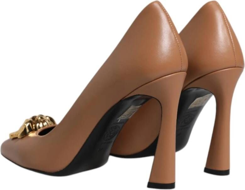 Versace Bruin Leren Logo Hoge Hakken Pumps Brown Dames