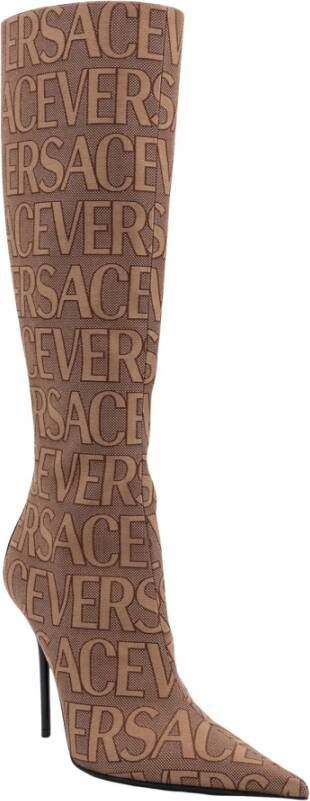 Versace Bruine Canvas Stiletto Enkellaarzen Brown Dames