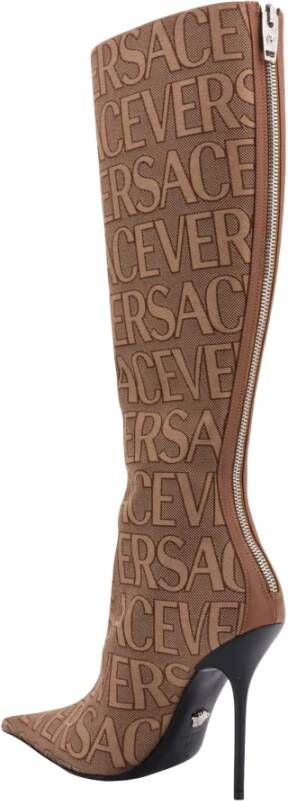 Versace Bruine Canvas Stiletto Enkellaarzen Brown Dames