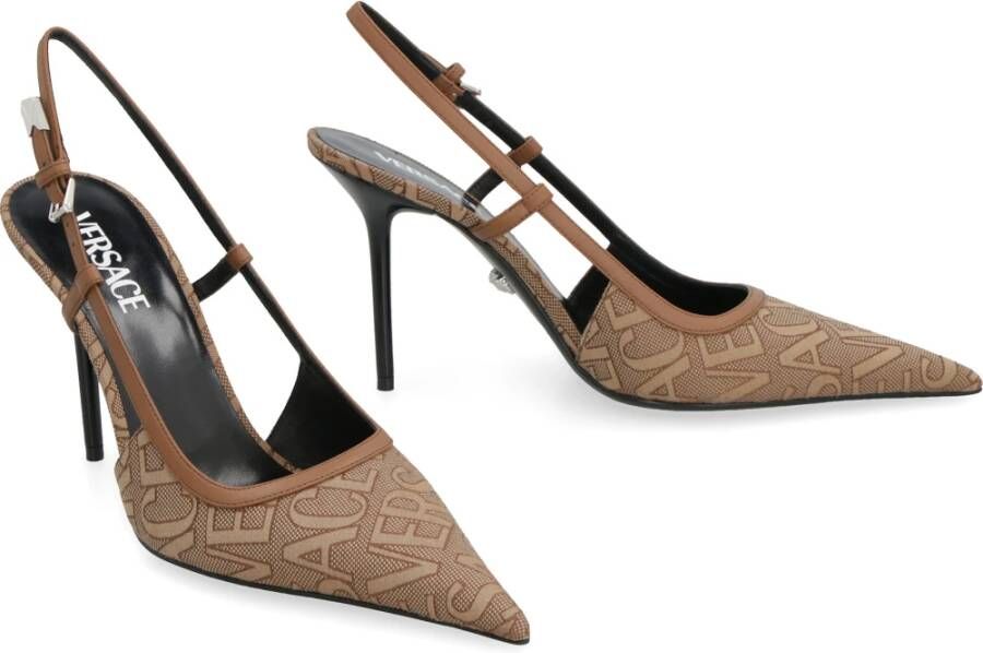 Versace Elegant Logo Trim Slingback Pumps Brown Dames