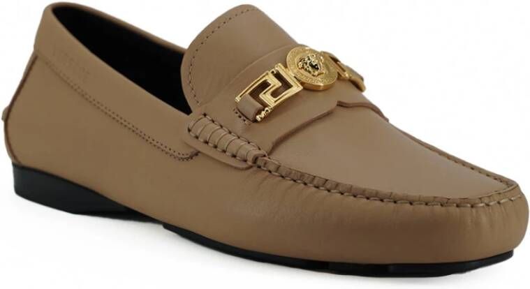 Versace Exclusieve Medusa Loafers in Goudkleurig Leer Beige Heren