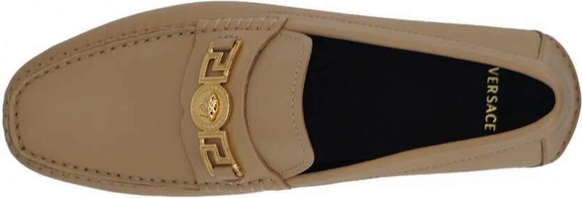 Versace Exclusieve Medusa Loafers in Goudkleurig Leer Beige Heren