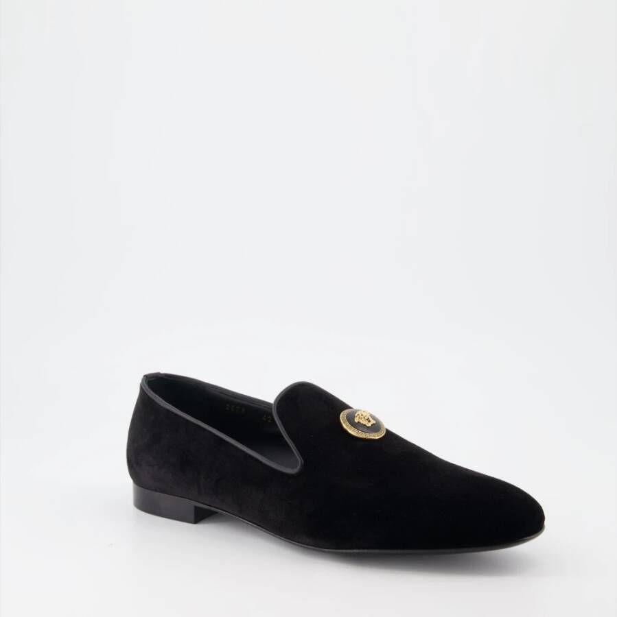 Versace Fluwelen Loafers met 3D Medusa Embleem Black Heren