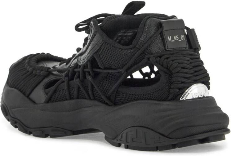 Versace Futuristische Leren Sneakers met Koordweefsel Black Dames