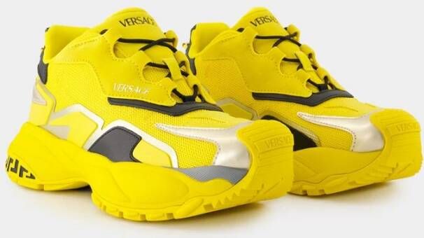 Versace Gele Leren Lage Sneakers Yellow Heren