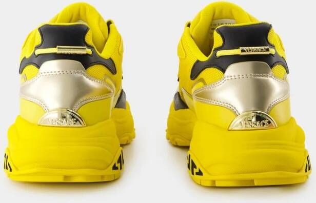 Versace Gele Leren Lage Sneakers Yellow Heren