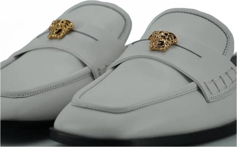 Versace Gouden Medusa Leren Muiltjes Witte Schoenen White Dames