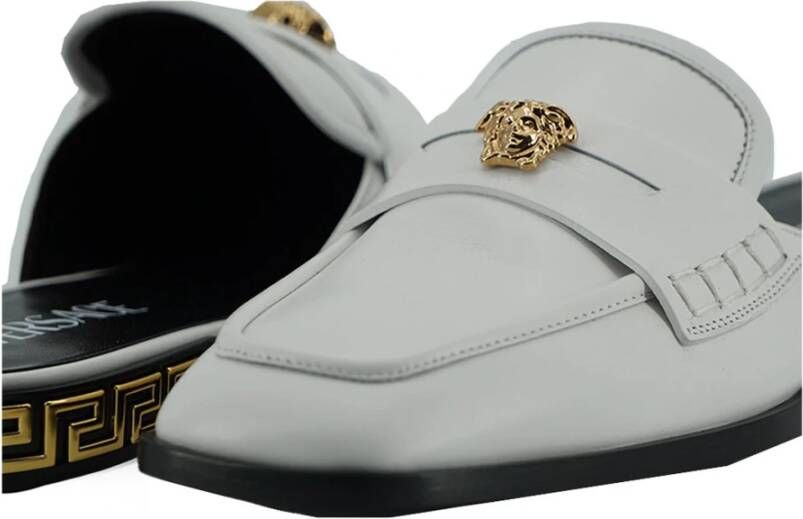 Versace Gouden Medusa Leren Muiltjes Witte Schoenen White Dames