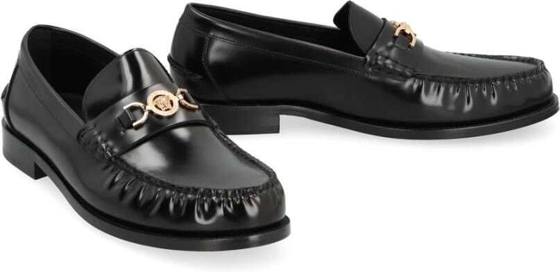 Versace Goudkleurige Metalen Leren Loafers Black Heren