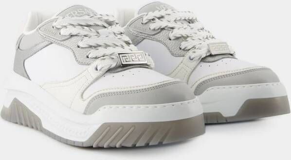 Versace Grijze Leren Sneakers Odissea Stijl Gray Heren