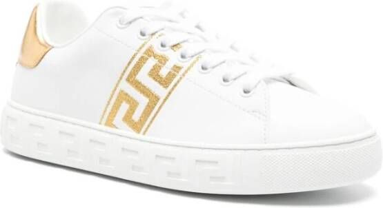 Versace Ivory White Gold Sneakers Greca Geborduurd White Dames