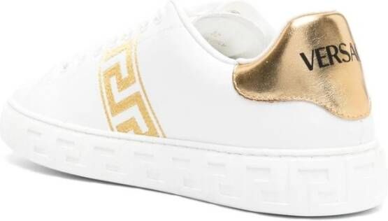 Versace Ivory White Gold Sneakers Greca Geborduurd White Dames