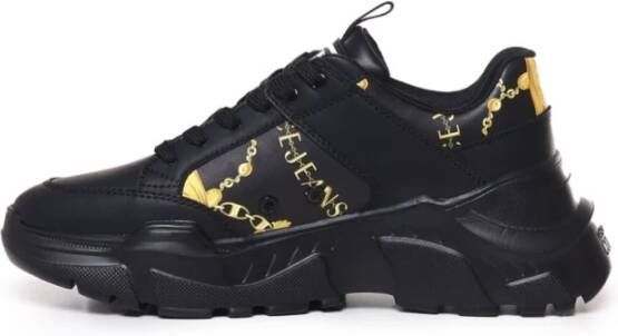 Versace Jeans Couture Barok Detail Zwart Leren Platte Schoenen Black Heren