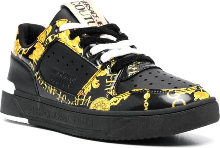 Versace Jeans Couture Barokpatroon Sneakers Zwart met Gouden Accenten Multicolor Heren