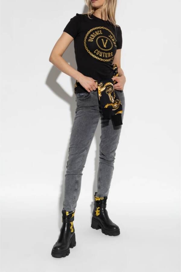 Versace Jeans Couture Gehakte enkellaarzen Black Dames