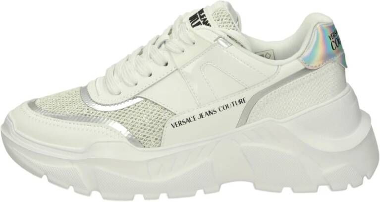 Versace Jeans Couture Glitter Leren Lage Sneakers White Dames