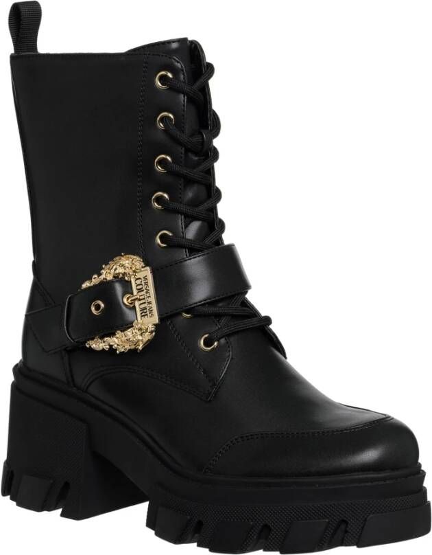 Versace Jeans Couture Hoge hak veterlaarzen met rits Black Dames