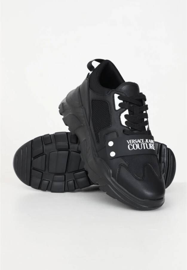 Versace Jeans Couture Lage profiel sneakers voor heren met gladde graaninzetten Black Heren