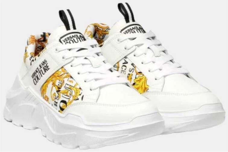 Versace Jeans Couture Lage veterschoenen met Logo Couture Print White Heren