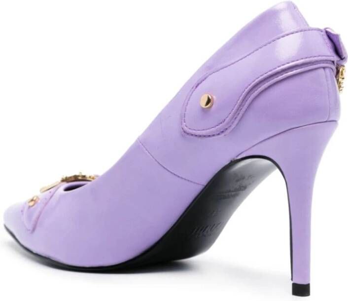 Versace Jeans Couture Lila platte schoenen met gouden gespen Purple Dames