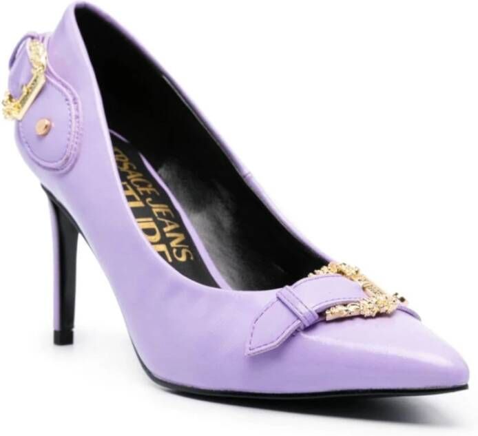 Versace Jeans Couture Lila platte schoenen met gouden gespen Purple Dames