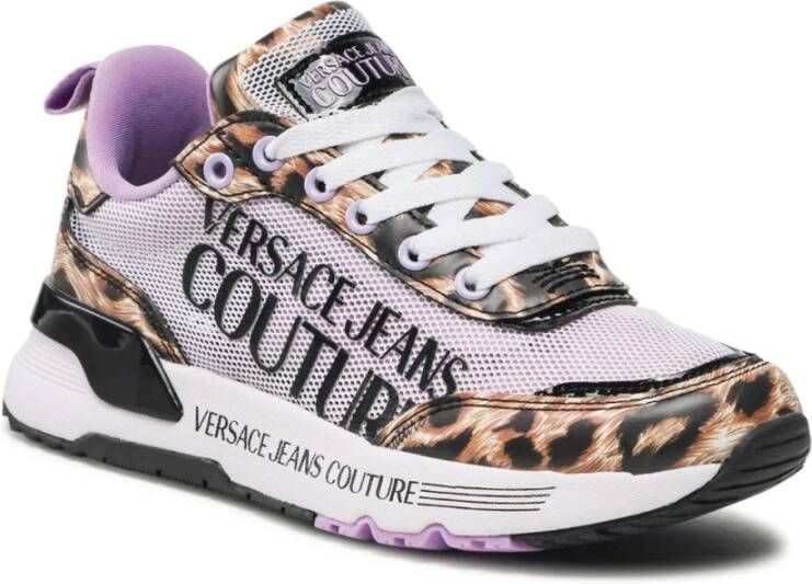 Versace Jeans Couture Luipaardprint Sneakers met Paarse Details Purple Dames