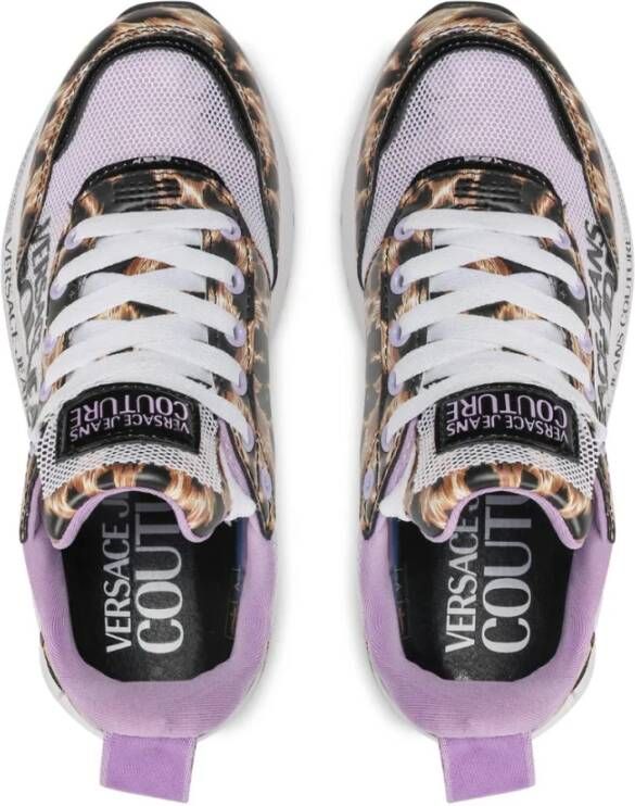 Versace Jeans Couture Luipaardprint Sneakers met Paarse Details Purple Dames