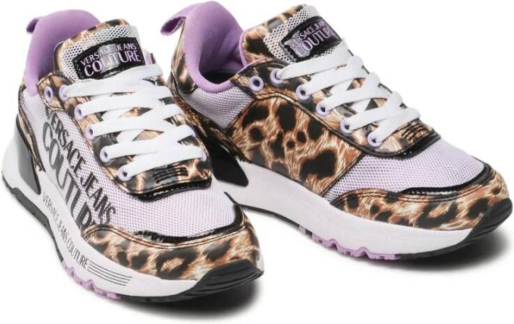 Versace Jeans Couture Luipaardprint Sneakers met Paarse Details Purple Dames