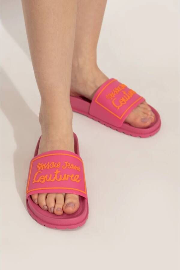 Versace Jeans Couture Rubberen slides met logo Pink Dames