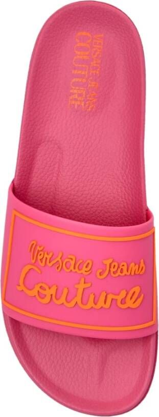 Versace Jeans Couture Rubberen slides met logo Pink Dames