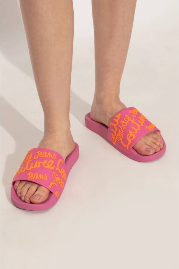 Versace Jeans Couture Rubberen slides met logo Pink Dames