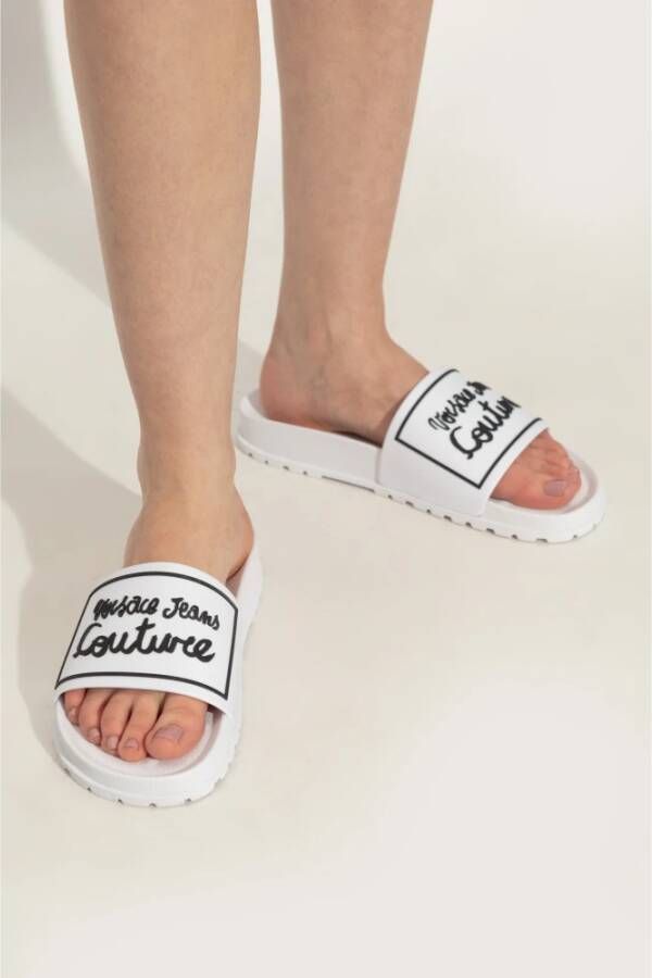 Versace Jeans Couture Rubberen slides met logo White Dames