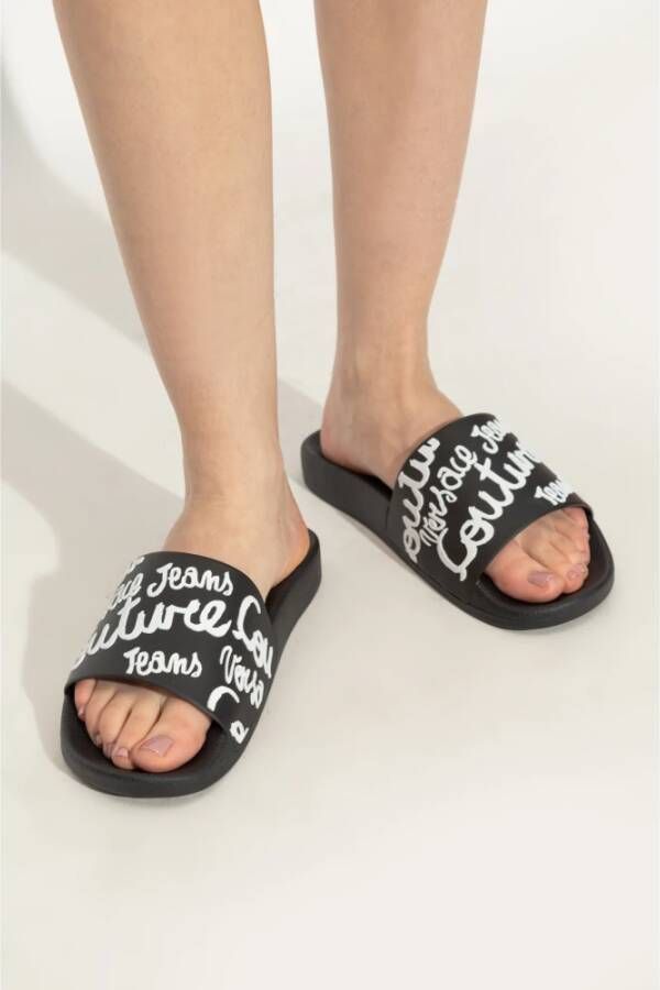 Versace Jeans Couture Rubberen slippers met logo Black Dames