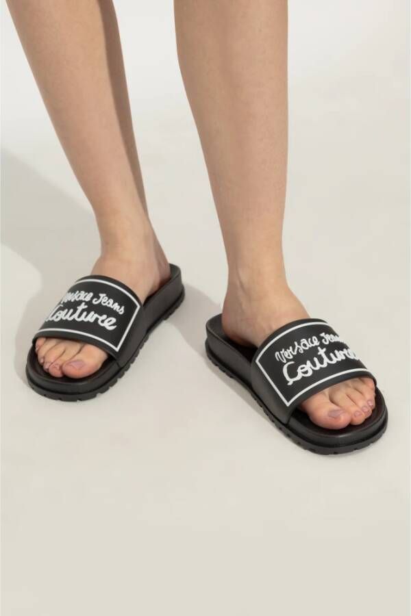 Versace Jeans Couture Rubberen slippers met logo Black Dames