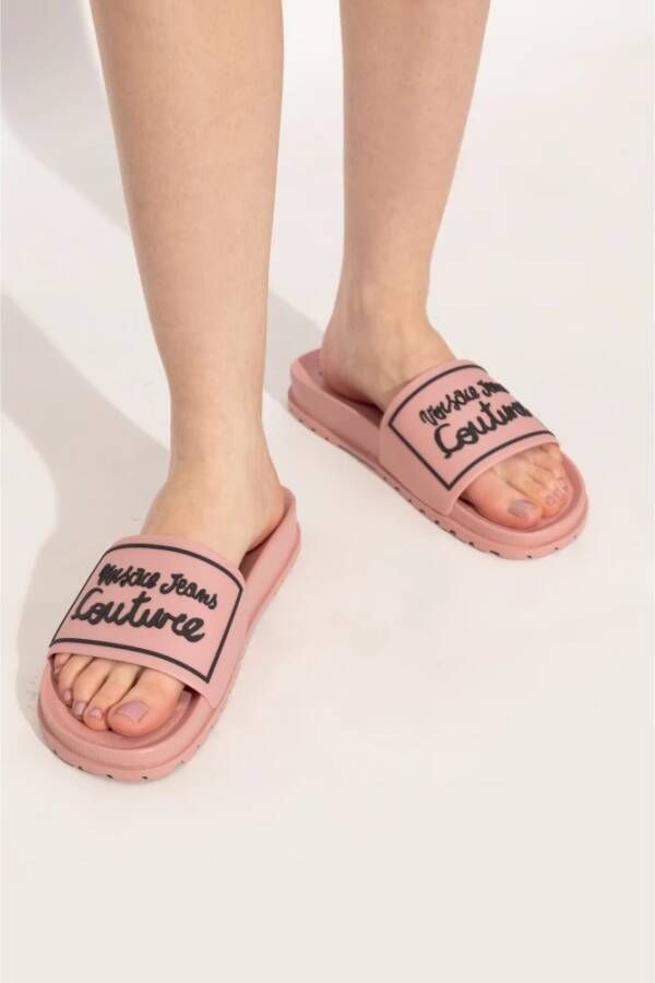 Versace Jeans Couture Rubberen slippers met logo Pink Dames