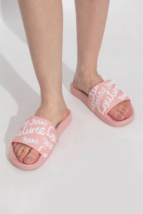 Versace Jeans Couture Rubberen slippers met logo Pink Dames