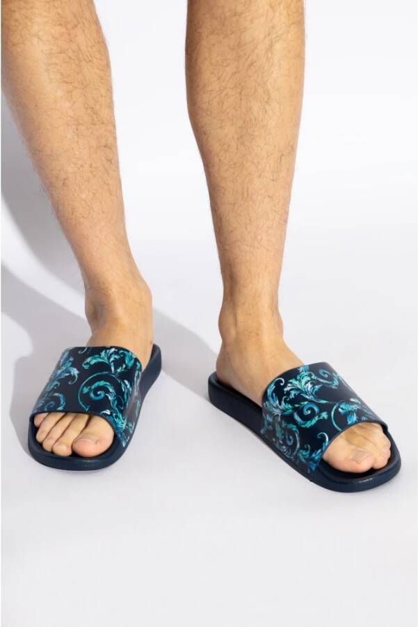 Versace Jeans Couture Rubberen slippers met print Blue Heren