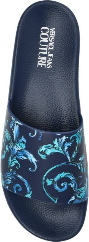 Versace Jeans Couture Rubberen slippers met print Blue Heren