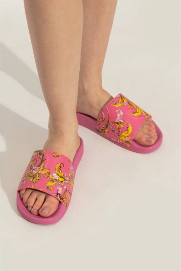 Versace Jeans Couture Rubberen slippers met print Pink Dames