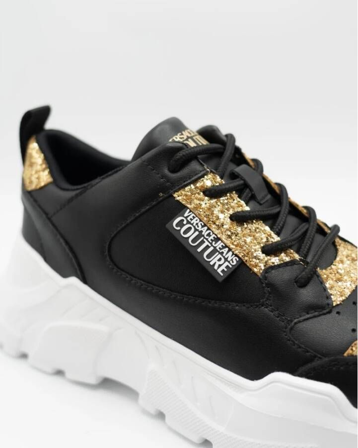 Versace Jeans Couture Glitter Zwart Goud Speedtrack Schoenen Zwart Dames