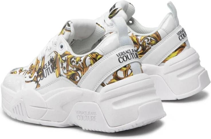 Versace Jeans Couture Witte Leren Sneakers met Gouden Design White Dames