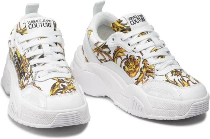 Versace Jeans Couture Witte Leren Sneakers met Gouden Design White Dames