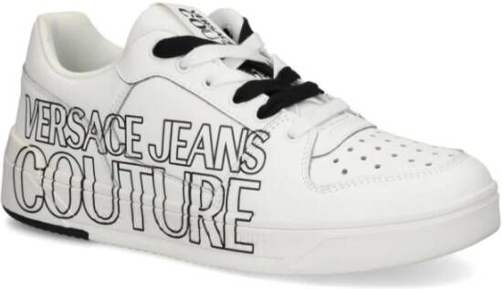 Versace Jeans Couture Witte Leren Sneakers met Logo Print White Heren